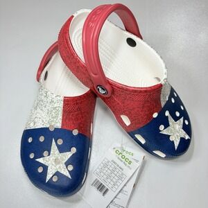 Crocs Classic Texas Flag Clog Sandals Red White Blue Star M4 W6 NWT